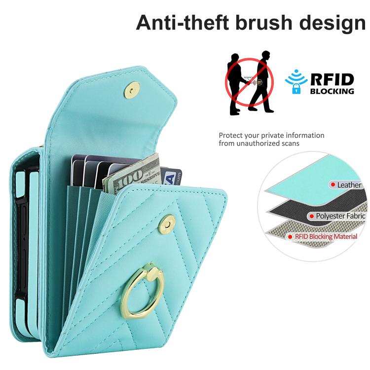 For Samsung Galaxy Z Flip7 5G V-shaped RFID Card Slot Phone Case with Ring Holder