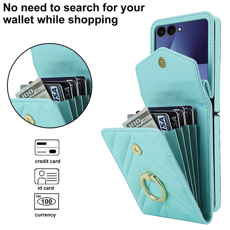 For Samsung Galaxy Z Flip7 5G V-shaped RFID Card Slot Phone Case with Ring Holder
