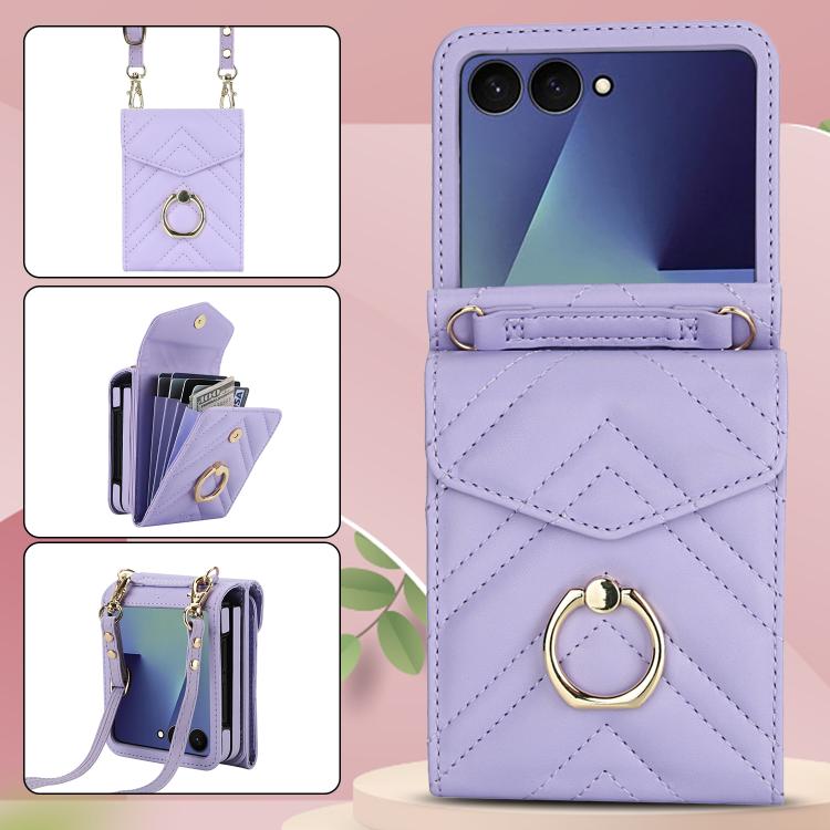 For Samsung Galaxy Z Flip7 5G V-shaped RFID Card Slot Phone Case with Ring Holder
