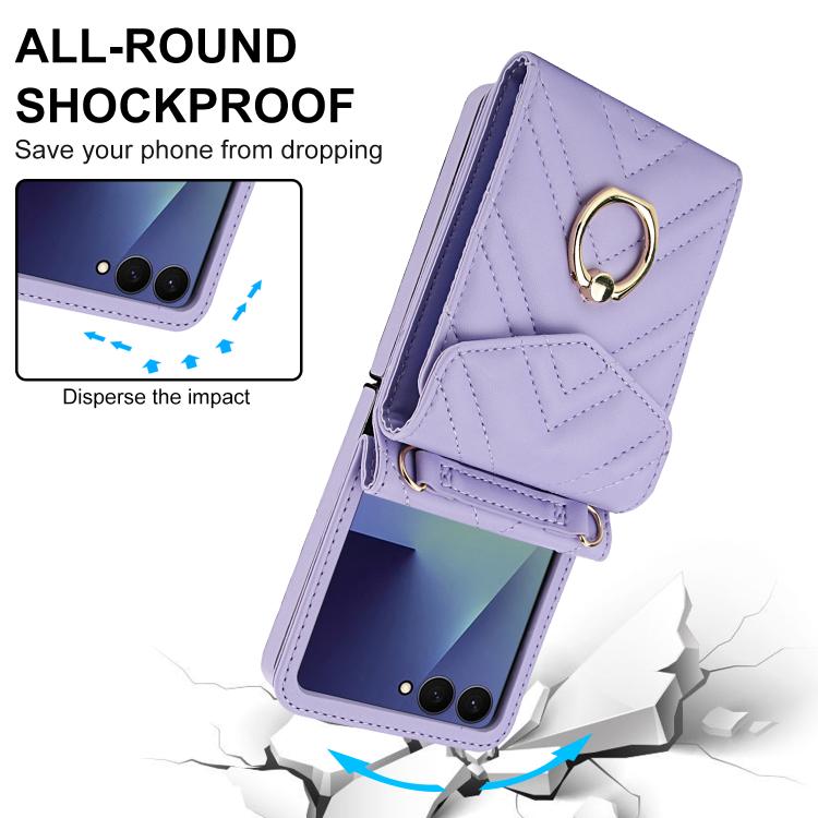 For Samsung Galaxy Z Flip7 5G V-shaped RFID Card Slot Phone Case with Ring Holder