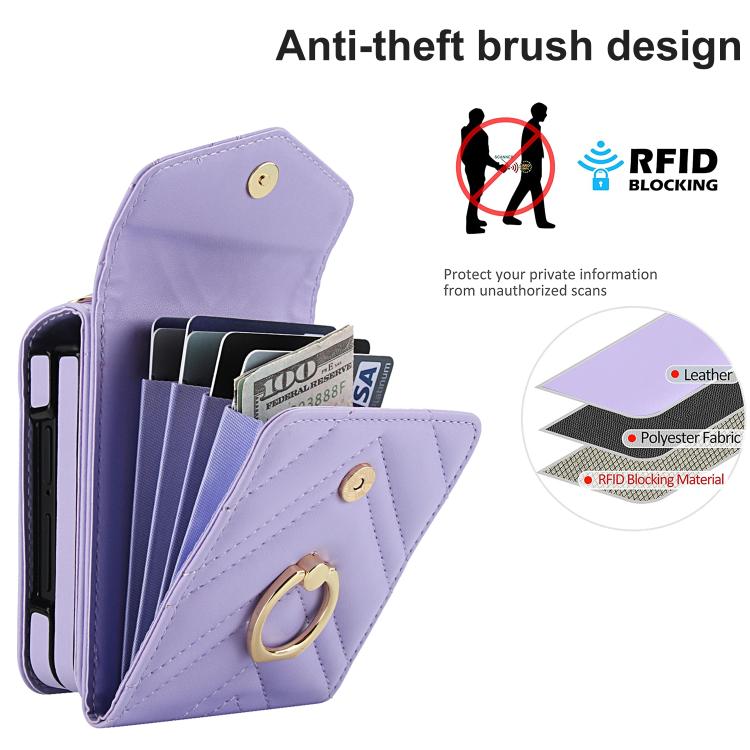 For Samsung Galaxy Z Flip7 5G V-shaped RFID Card Slot Phone Case with Ring Holder