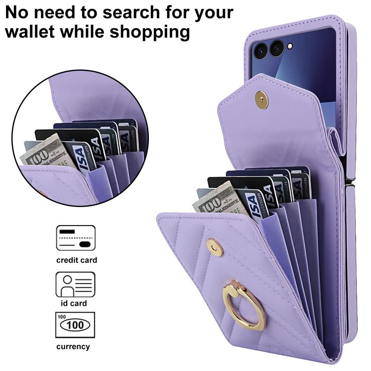 For Samsung Galaxy Z Flip7 5G V-shaped RFID Card Slot Phone Case with Ring Holder