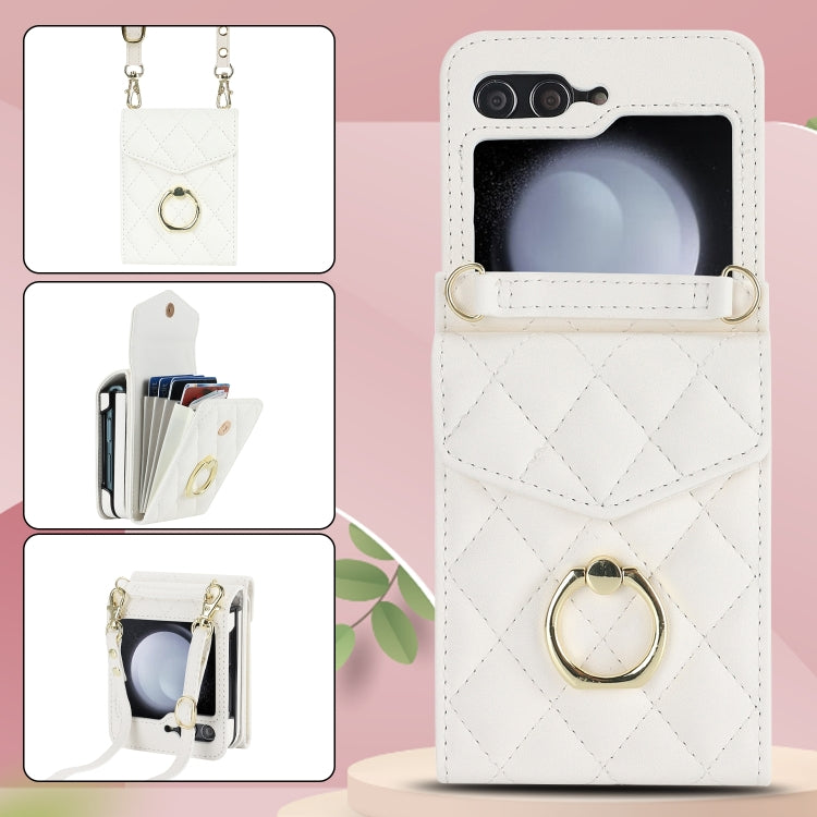 For Samsung Galaxy Z Flip6 / Flip7 FE Diamond Lattice RFID Card Slot Phone Case with Ring Holder