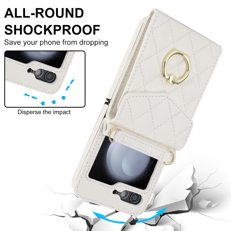 For Samsung Galaxy Z Flip6 / Flip7 FE Diamond Lattice RFID Card Slot Phone Case with Ring Holder