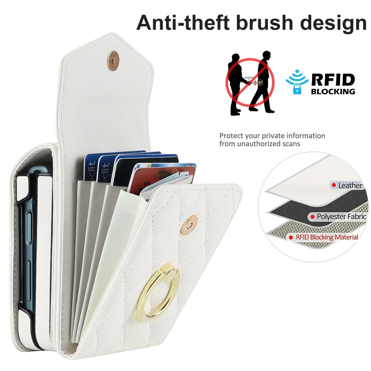 For Samsung Galaxy Z Flip6 / Flip7 FE Diamond Lattice RFID Card Slot Phone Case with Ring Holder