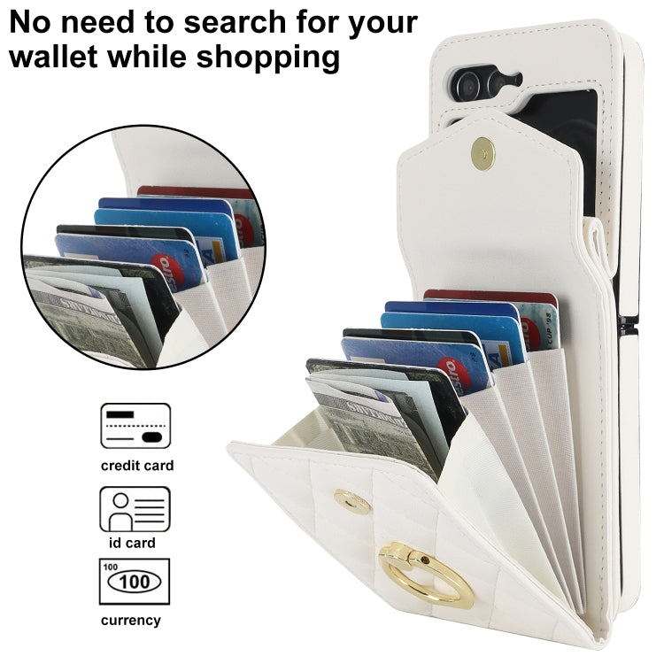 For Samsung Galaxy Z Flip6 / Flip7 FE Diamond Lattice RFID Card Slot Phone Case with Ring Holder