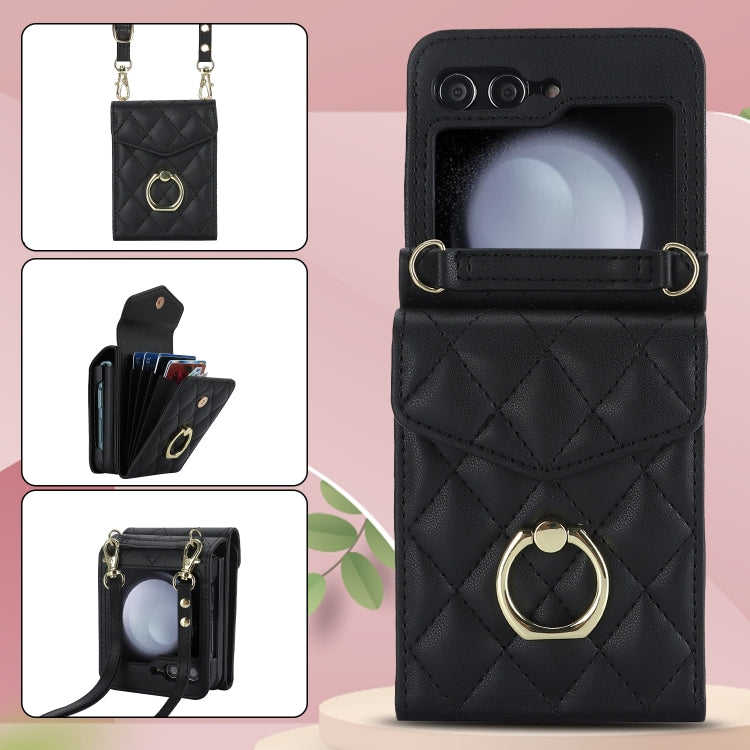 For Samsung Galaxy Z Flip6 / Flip7 FE Diamond Lattice RFID Card Slot Phone Case with Ring Holder