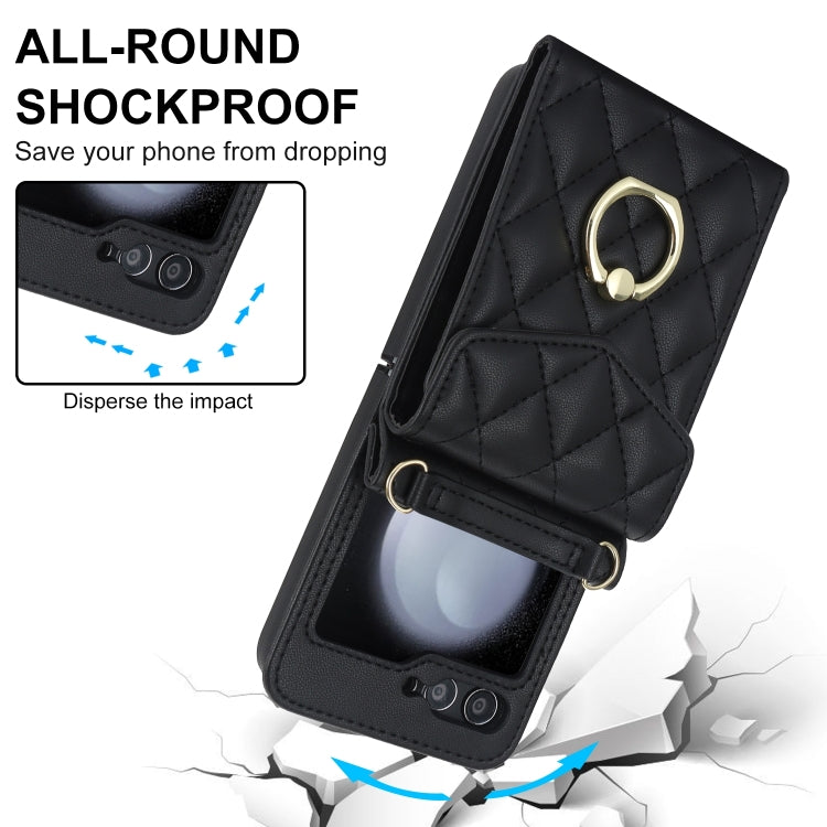 For Samsung Galaxy Z Flip6 / Flip7 FE Diamond Lattice RFID Card Slot Phone Case with Ring Holder