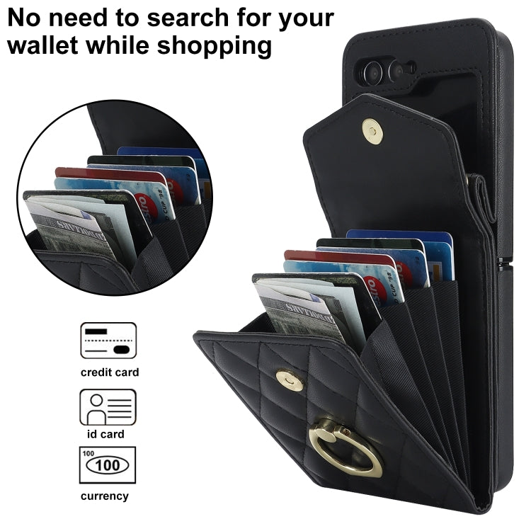 For Samsung Galaxy Z Flip6 / Flip7 FE Diamond Lattice RFID Card Slot Phone Case with Ring Holder
