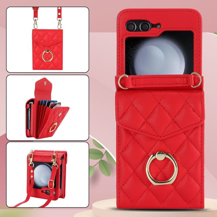 For Samsung Galaxy Z Flip6 / Flip7 FE Diamond Lattice RFID Card Slot Phone Case with Ring Holder