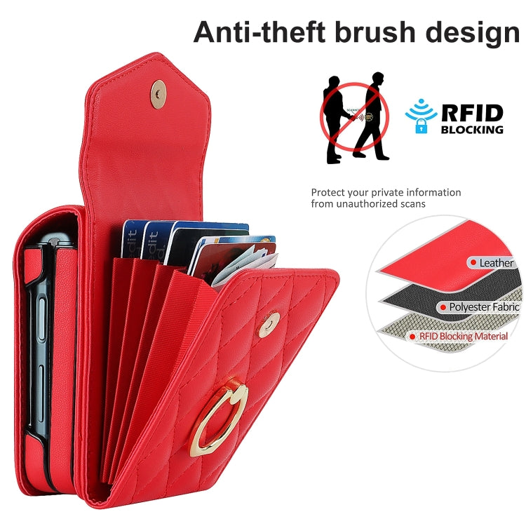 For Samsung Galaxy Z Flip6 / Flip7 FE Diamond Lattice RFID Card Slot Phone Case with Ring Holder