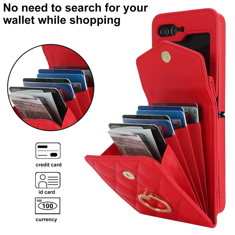 For Samsung Galaxy Z Flip6 / Flip7 FE Diamond Lattice RFID Card Slot Phone Case with Ring Holder