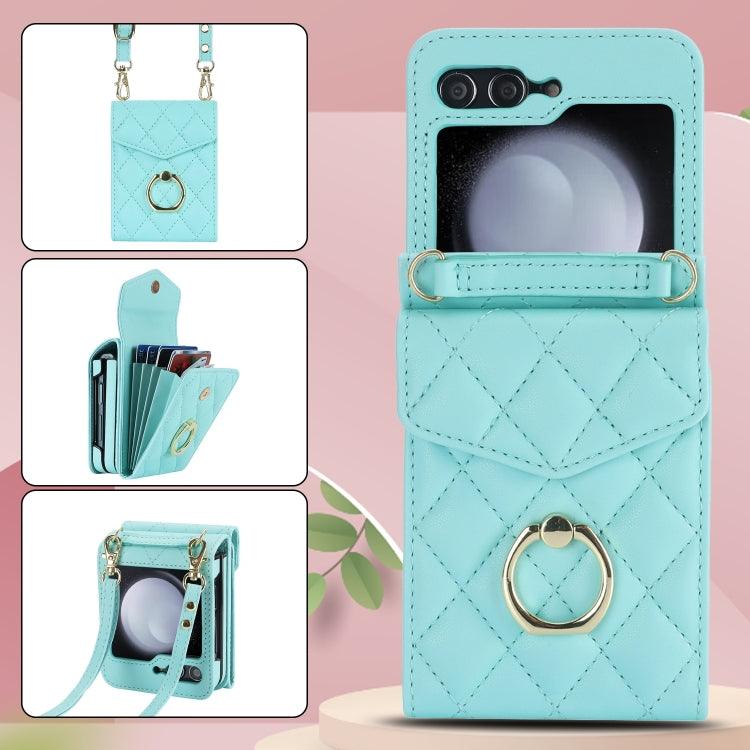 For Samsung Galaxy Z Flip6 / Flip7 FE Diamond Lattice RFID Card Slot Phone Case with Ring Holder