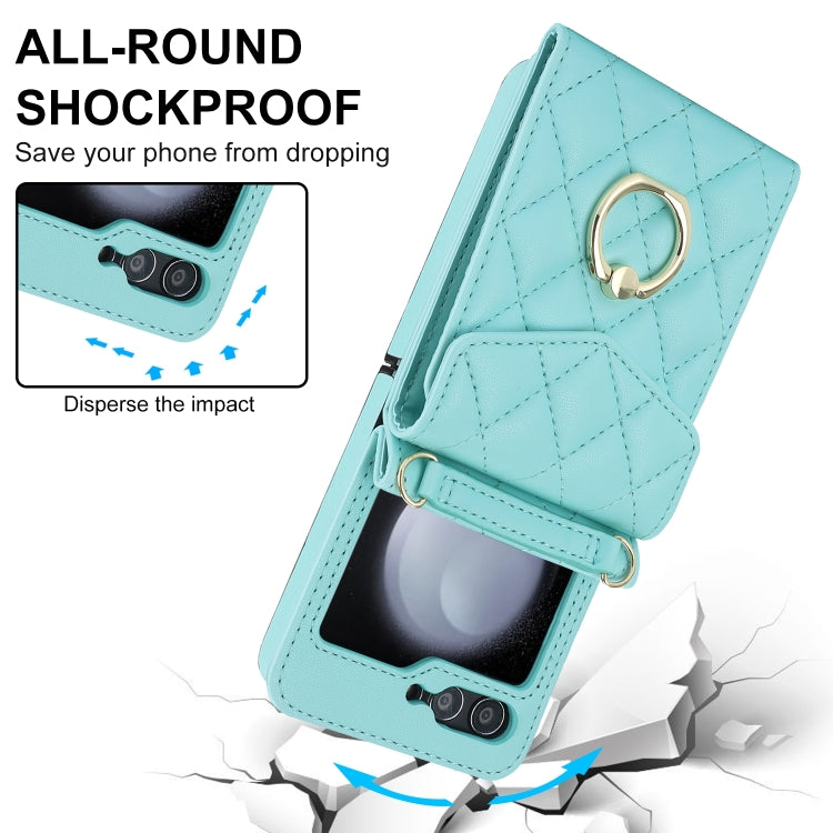 For Samsung Galaxy Z Flip6 / Flip7 FE Diamond Lattice RFID Card Slot Phone Case with Ring Holder