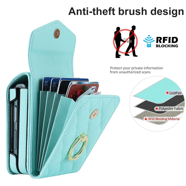 For Samsung Galaxy Z Flip6 / Flip7 FE Diamond Lattice RFID Card Slot Phone Case with Ring Holder