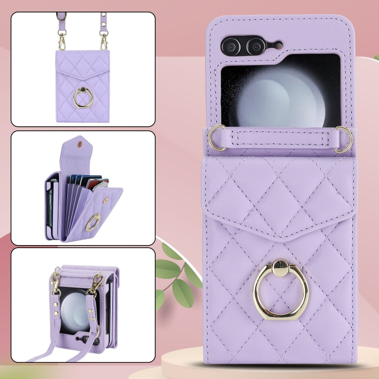 For Samsung Galaxy Z Flip6 / Flip7 FE Diamond Lattice RFID Card Slot Phone Case with Ring Holder