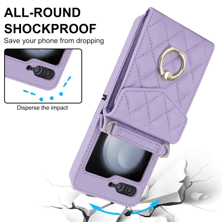 For Samsung Galaxy Z Flip6 / Flip7 FE Diamond Lattice RFID Card Slot Phone Case with Ring Holder