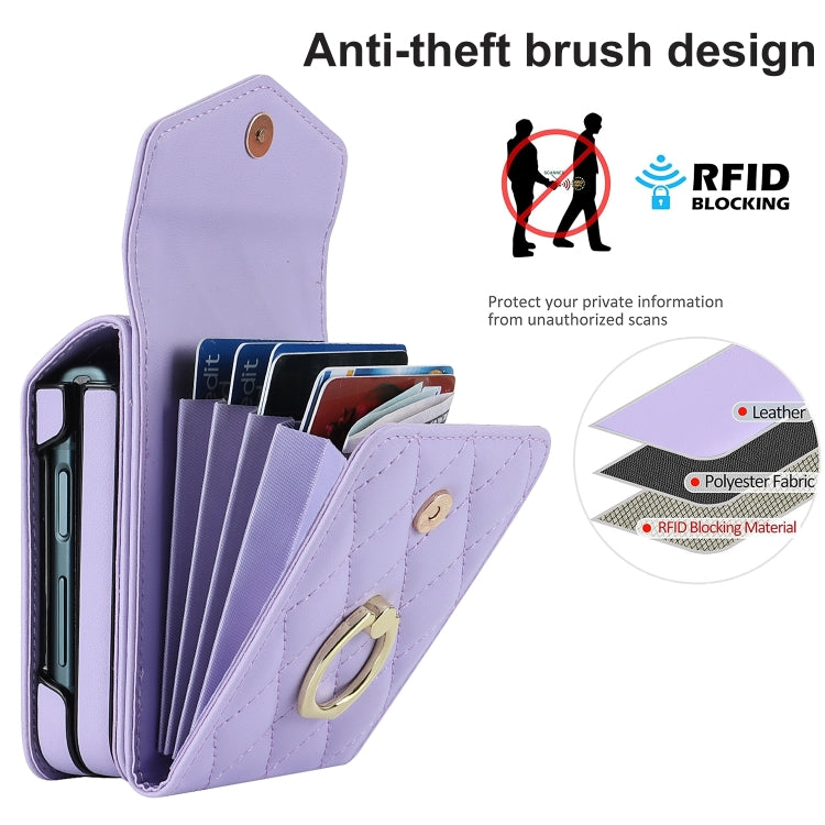 For Samsung Galaxy Z Flip6 / Flip7 FE Diamond Lattice RFID Card Slot Phone Case with Ring Holder