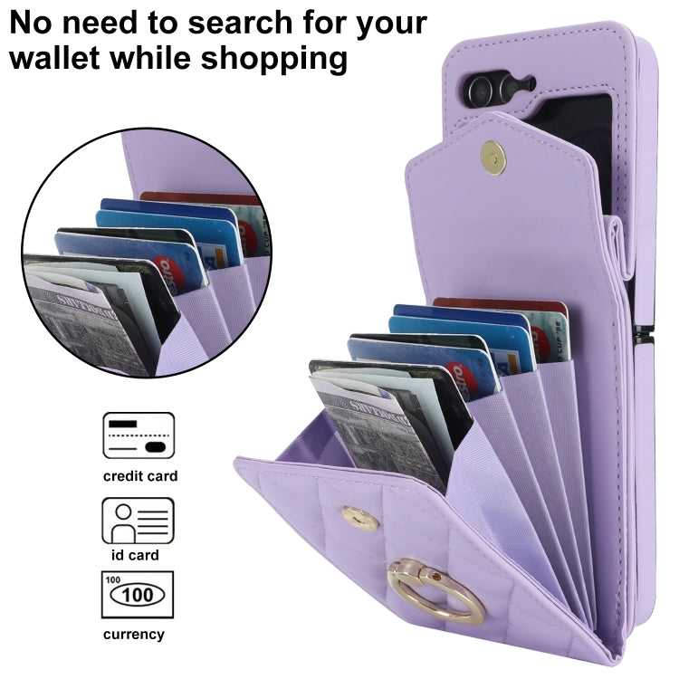 For Samsung Galaxy Z Flip6 / Flip7 FE Diamond Lattice RFID Card Slot Phone Case with Ring Holder