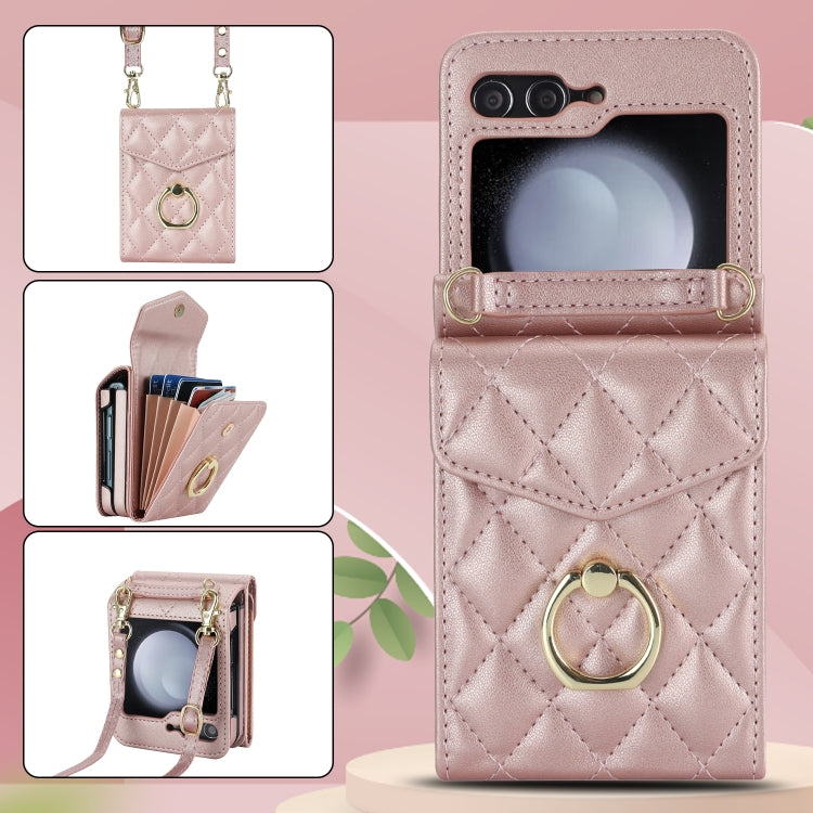 For Samsung Galaxy Z Flip6 / Flip7 FE Diamond Lattice RFID Card Slot Phone Case with Ring Holder