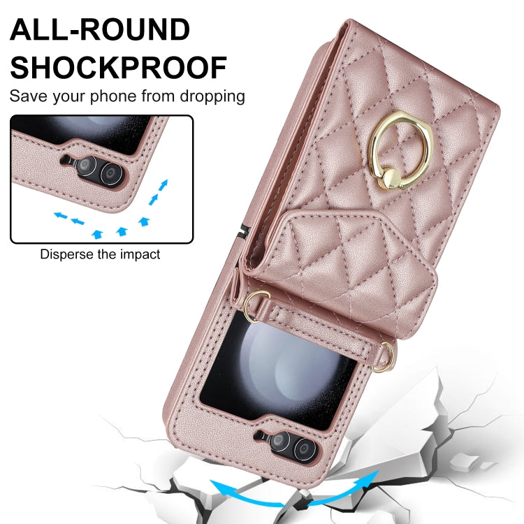 For Samsung Galaxy Z Flip6 / Flip7 FE Diamond Lattice RFID Card Slot Phone Case with Ring Holder