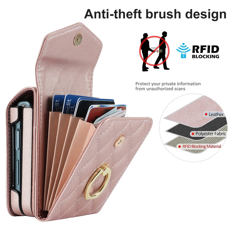 For Samsung Galaxy Z Flip6 / Flip7 FE Diamond Lattice RFID Card Slot Phone Case with Ring Holder