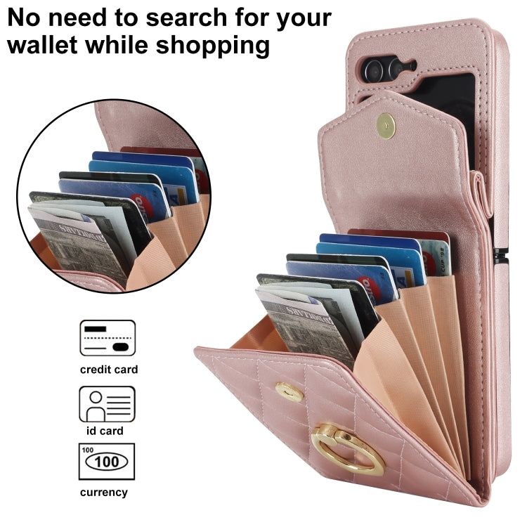 For Samsung Galaxy Z Flip6 / Flip7 FE Diamond Lattice RFID Card Slot Phone Case with Ring Holder
