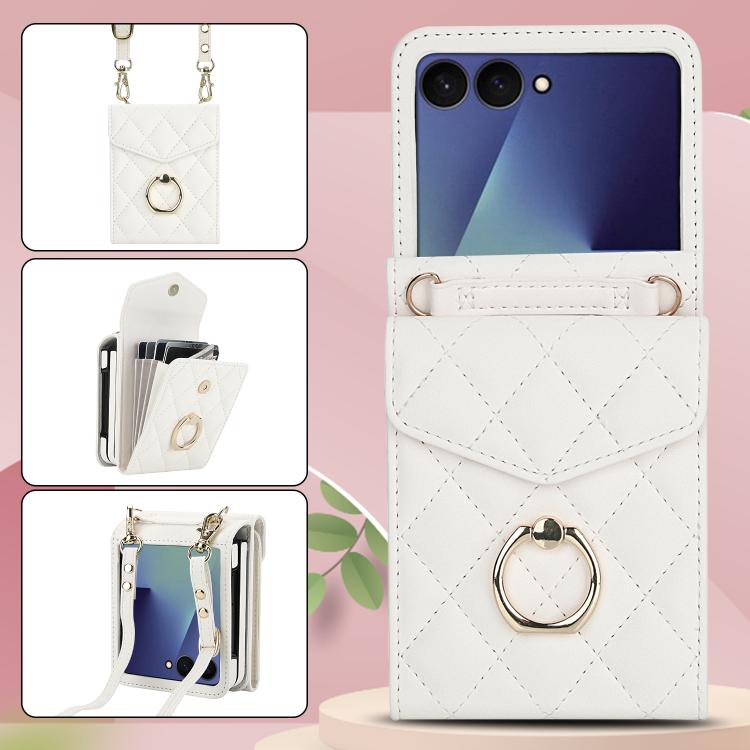 For Samsung Galaxy Z Flip7 5G Diamond Lattice RFID Card Slot Phone Case with Ring Holder