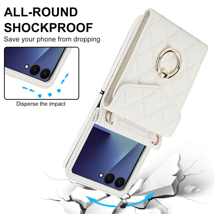 For Samsung Galaxy Z Flip7 5G Diamond Lattice RFID Card Slot Phone Case with Ring Holder