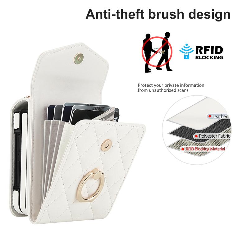 For Samsung Galaxy Z Flip7 5G Diamond Lattice RFID Card Slot Phone Case with Ring Holder