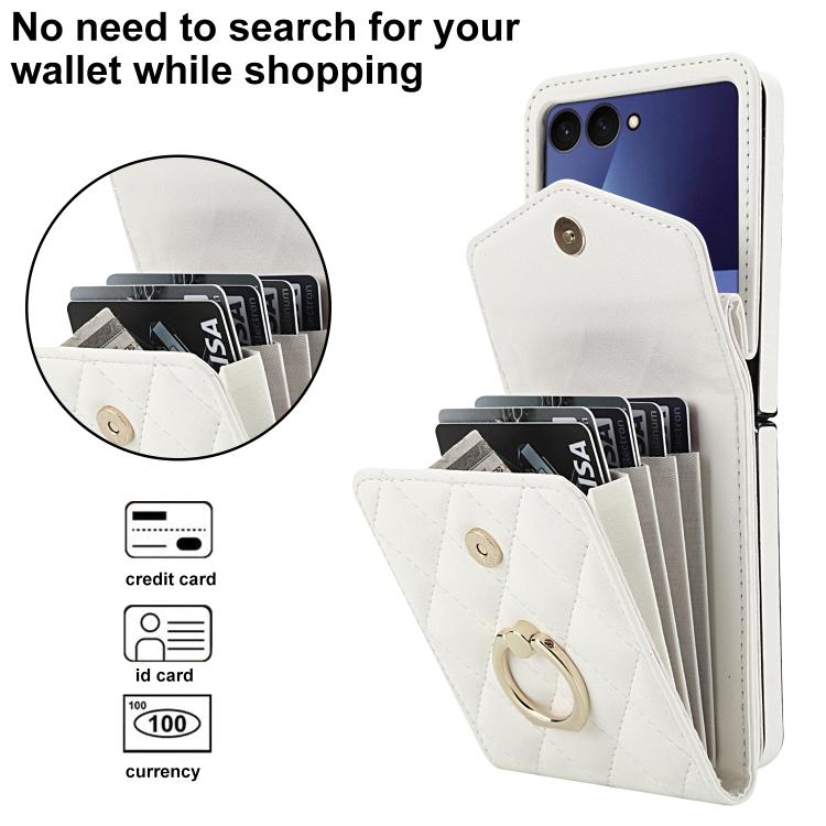 For Samsung Galaxy Z Flip7 5G Diamond Lattice RFID Card Slot Phone Case with Ring Holder