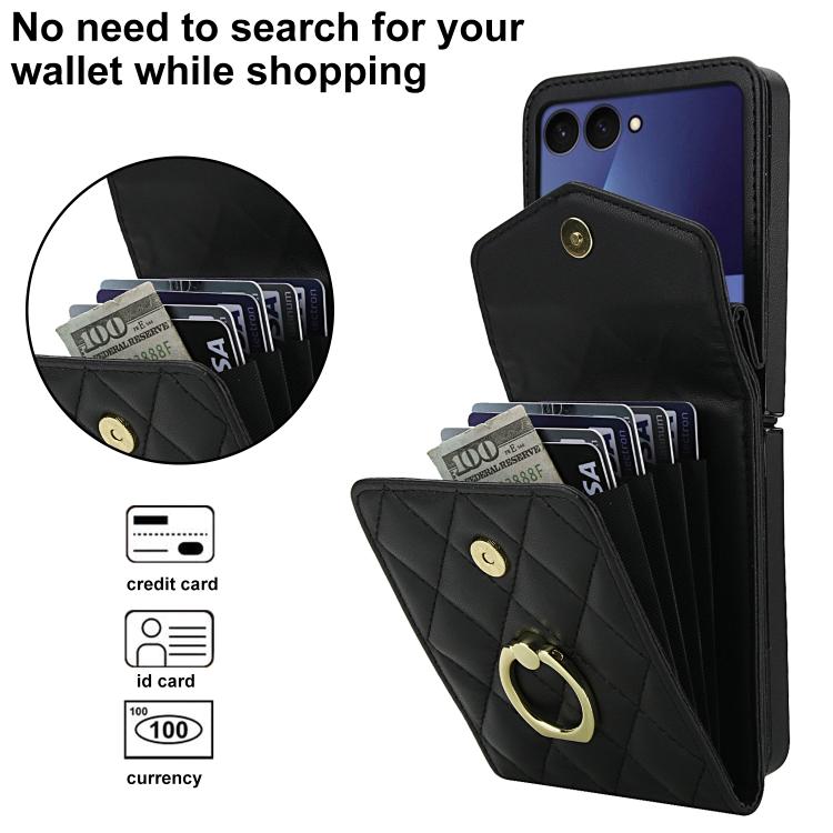 For Samsung Galaxy Z Flip7 5G Diamond Lattice RFID Card Slot Phone Case with Ring Holder