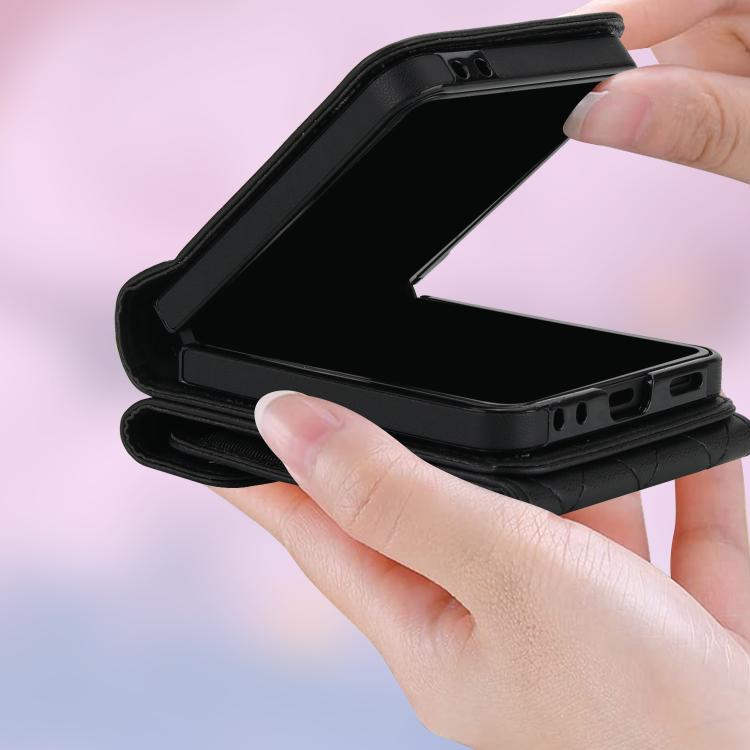 For Samsung Galaxy Z Flip7 5G Diamond Lattice RFID Card Slot Phone Case with Ring Holder
