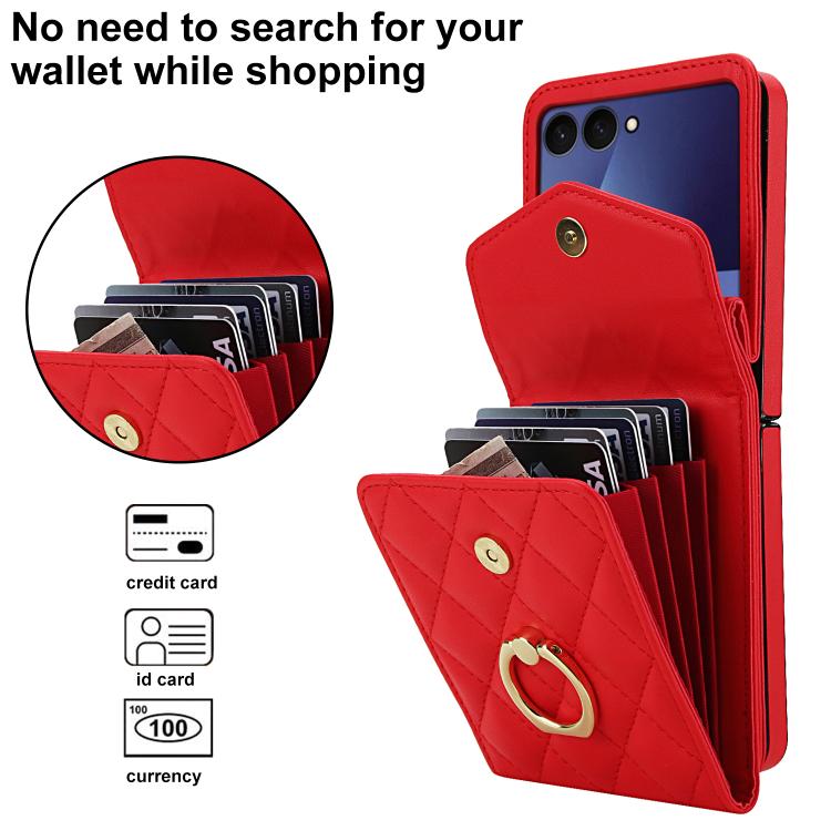 For Samsung Galaxy Z Flip7 5G Diamond Lattice RFID Card Slot Phone Case with Ring Holder