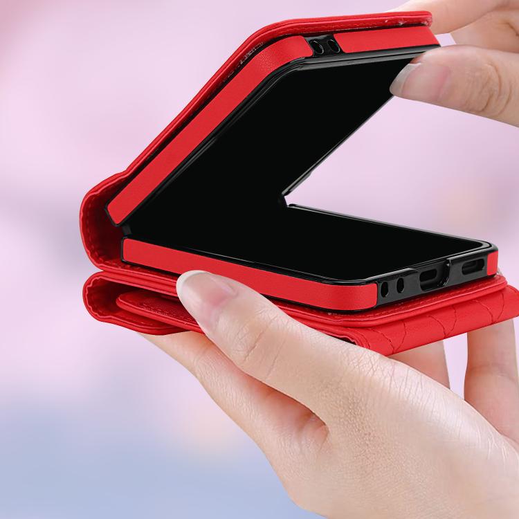 For Samsung Galaxy Z Flip7 5G Diamond Lattice RFID Card Slot Phone Case with Ring Holder