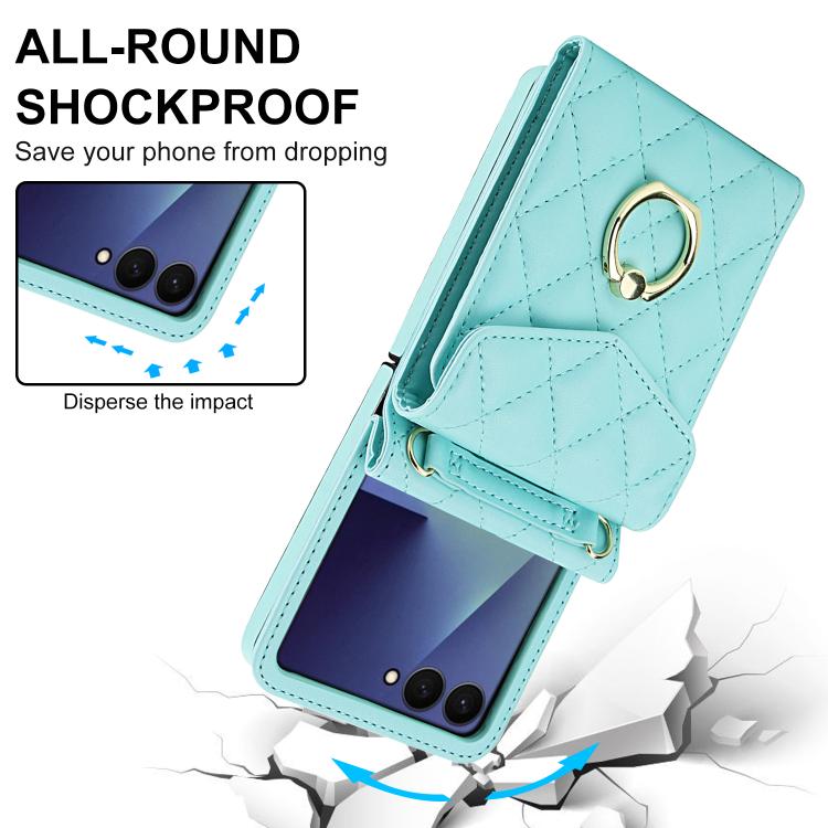 For Samsung Galaxy Z Flip7 5G Diamond Lattice RFID Card Slot Phone Case with Ring Holder
