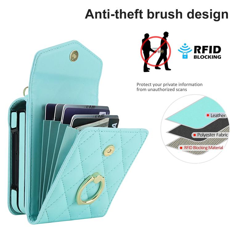 For Samsung Galaxy Z Flip7 5G Diamond Lattice RFID Card Slot Phone Case with Ring Holder