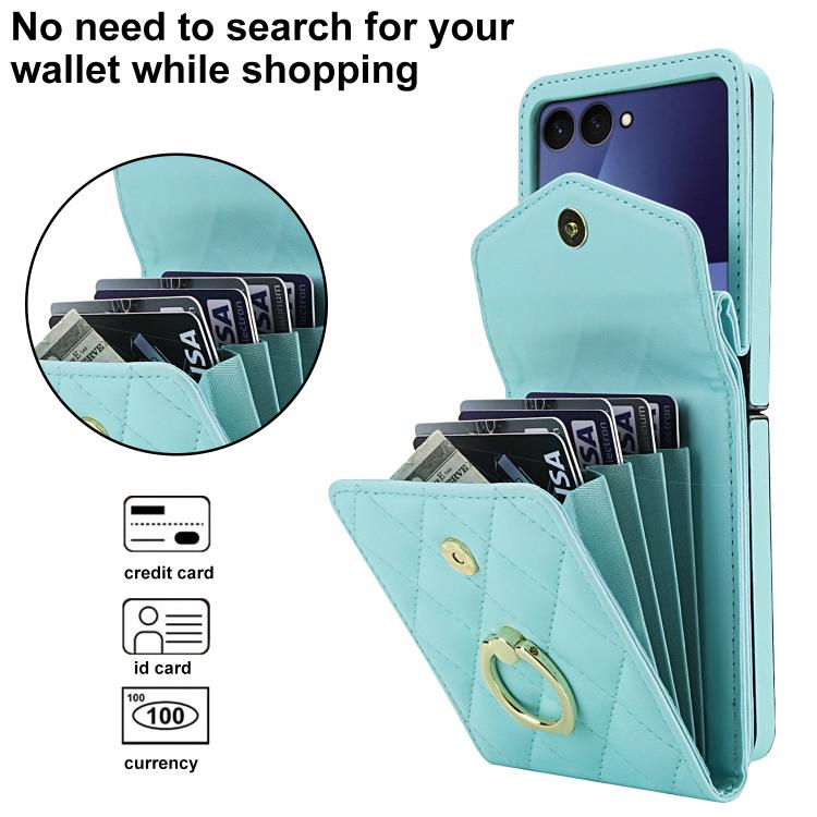 For Samsung Galaxy Z Flip7 5G Diamond Lattice RFID Card Slot Phone Case with Ring Holder
