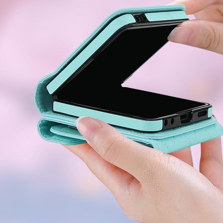 For Samsung Galaxy Z Flip7 5G Diamond Lattice RFID Card Slot Phone Case with Ring Holder