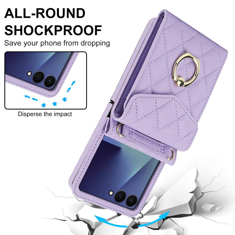 For Samsung Galaxy Z Flip7 5G Diamond Lattice RFID Card Slot Phone Case with Ring Holder