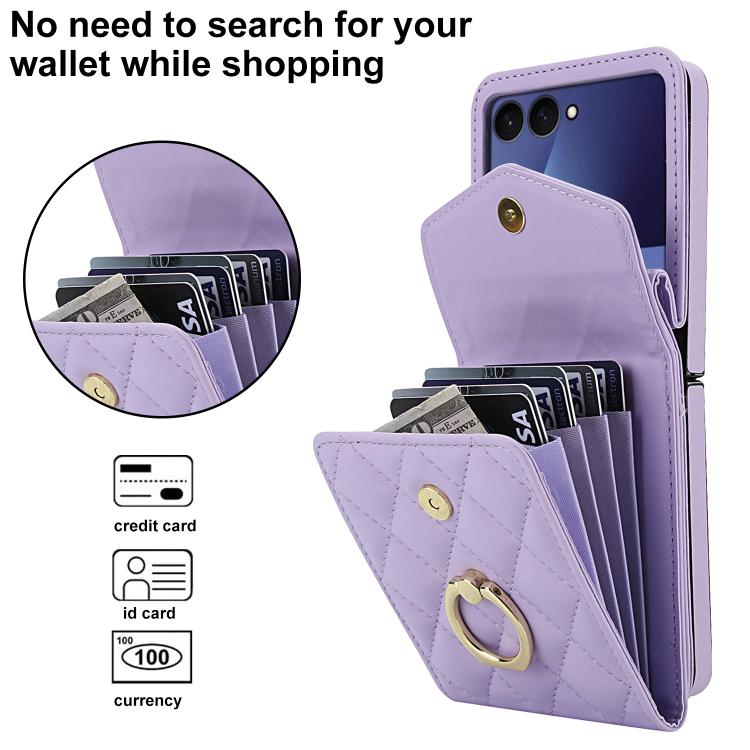 For Samsung Galaxy Z Flip7 5G Diamond Lattice RFID Card Slot Phone Case with Ring Holder