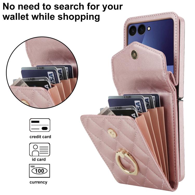 For Samsung Galaxy Z Flip7 5G Diamond Lattice RFID Card Slot Phone Case with Ring Holder