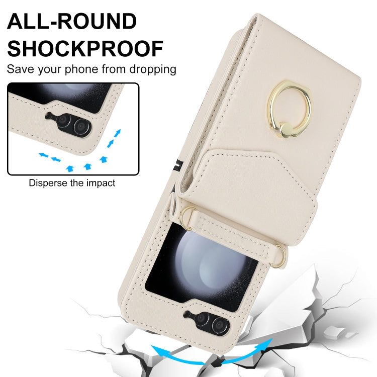 For Samsung Galaxy Z Flip5 Litchi Texture RFID Card Slot Phone Case with Ring Holder