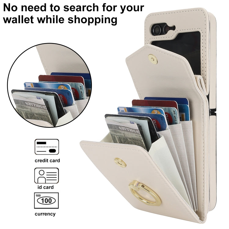 For Samsung Galaxy Z Flip5 Litchi Texture RFID Card Slot Phone Case with Ring Holder