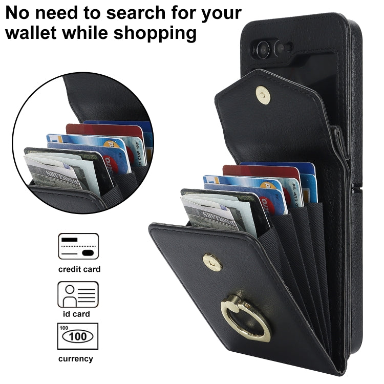 For Samsung Galaxy Z Flip5 Litchi Texture RFID Card Slot Phone Case with Ring Holder