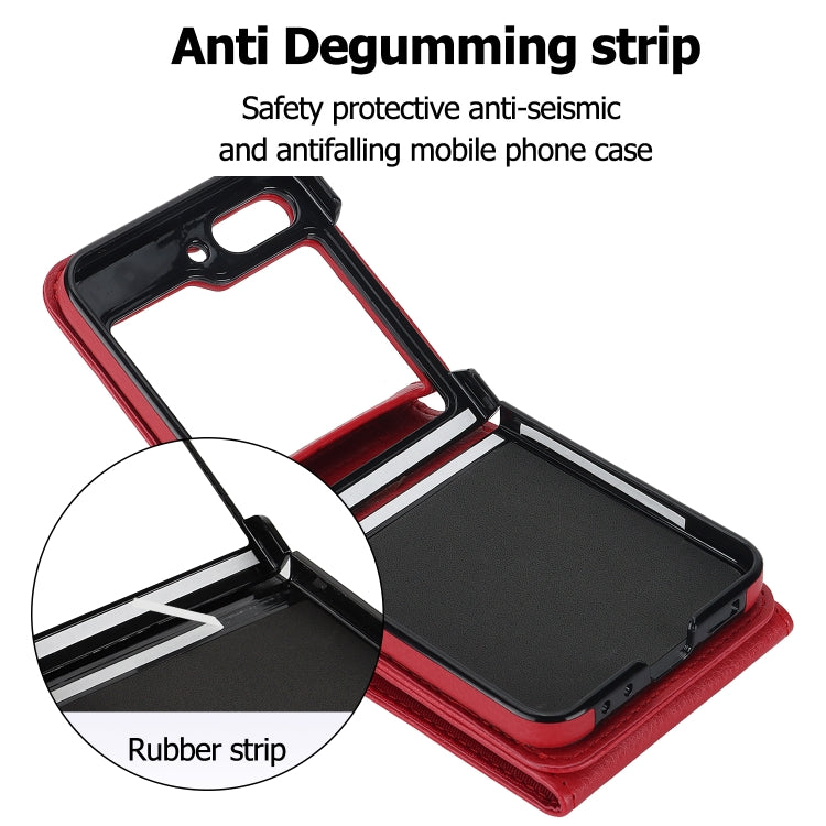 For Samsung Galaxy Z Flip5 Litchi Texture RFID Card Slot Phone Case with Ring Holder