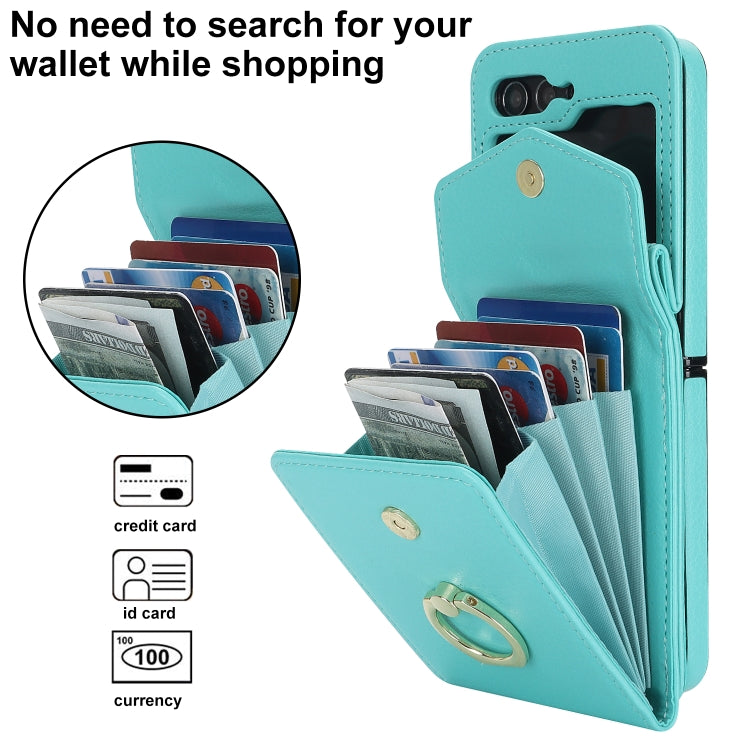 For Samsung Galaxy Z Flip5 Litchi Texture RFID Card Slot Phone Case with Ring Holder