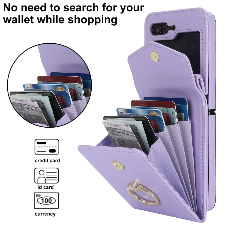 For Samsung Galaxy Z Flip5 Litchi Texture RFID Card Slot Phone Case with Ring Holder