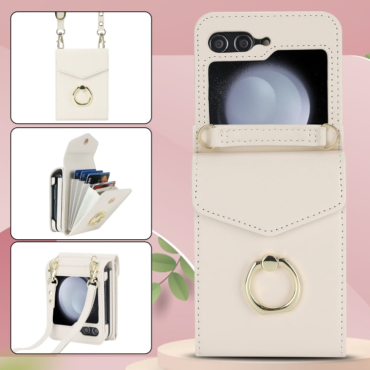 For Samsung Galaxy Z Flip6 / Flip7 FE Litchi Texture RFID Card Slot Phone Case with Ring Holder