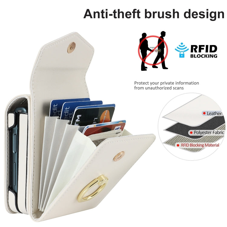 For Samsung Galaxy Z Flip6 / Flip7 FE Litchi Texture RFID Card Slot Phone Case with Ring Holder